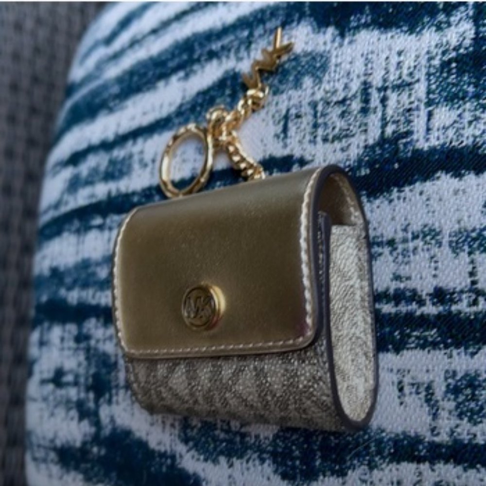 Michael Kors Gold Metallic Mini AirPods Case Keychain